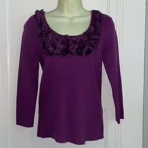NWT Once Again purple cotton/nylon ribbed 3/4 length sleeve sweater